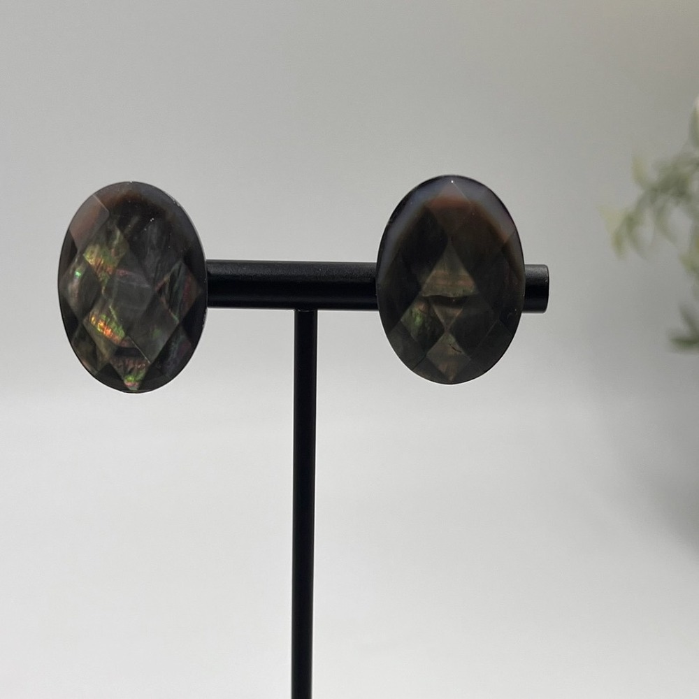 Margo Morrison Sterling Silver Abalone Mother of Pearl Doublet Stud Clip Earring